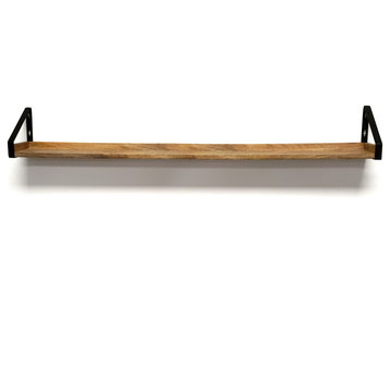 InPlace 24x5x6.1 Driftwood/Metal Real Wood Rustic Iron Bracket Ledge, Walnut, 60