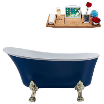 55" Streamline N370BNK-IN-PNK Clawfoot Tub and Tray With Internal Drain