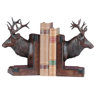 Bookends Bookend MOUNTAIN Lodge Majestic Elk Head Oxblood Red Re