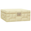 Quilted Storage Box, Beige Leather, 10.25x10.25