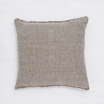 Natural Linen Cushion Cover With Fringes Rustic, 19"x19"