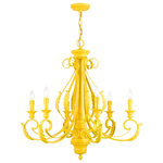 Livex Lighting Inc. - 6 Light Shiny Yellow Large Chandelier - The Valencia is a classically inspired fixture with an overlapping leaf pattern and graceful curves. It is reminiscent of a European trestle though the elements of this piece are beautifully rendered in a shiny yellow finish, which creates a much more contemporary feeling. This six-light large chandelier is perfect for any interior design style. Suspended in your living room, dining room or bedroom, this light will add glamour to your life.