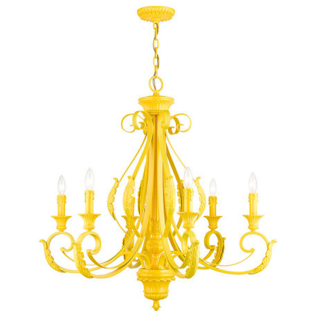 6 Light Shiny Yellow Large Chandelier