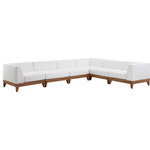 Meridian Furniture - Rio Water Resistant Fabric  Patio 6-Piece Modular Sectional, Off White - Build the seating group you need for your outdoor entertaining area with one or more selections from the Rio collection including this Rio outdoor off-white water resistant modular sectional. A solid acacia wood frame provides sturdy dependability for this sectional, ensuring its long-lasting performance and impeccable beauty. The plump cushions are encased in resilient water resistant fabric to keep them looking luxuriously beautiful for seasons to come. Attach other units in the collection to this sectional with convenient latches.