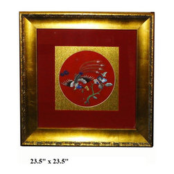 Framed Chinese Embroidery Flower Phoenix Wall Decor - Home Decor