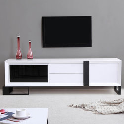 Entertainer TV Stand in White High-Gloss & Black Steel - Entertainment Centers And Tv Stands