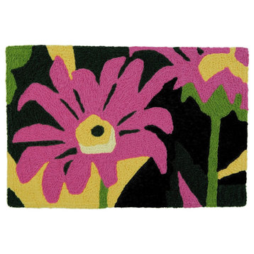 Pink Painted Daisy Retro Look 30 X20 Inch Area Accent Washable Rug