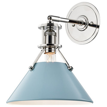 Painted No.2 1 Light Wall Sconce in Polished Nickel/Blue Bird