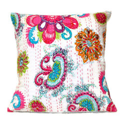 Tomova Jai Designs - Authentic Indian Kantha Decorative Pillow - Decorative Pillows