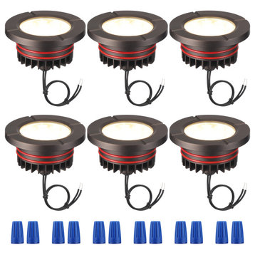6-Pack 6W Low Voltage LED Well Lights, 3000K Warm White, Flat Top