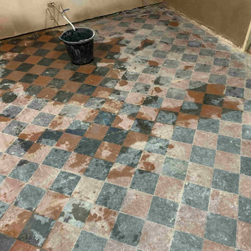 100 Year Old Red and Black Victorian Tiled Floor Restored in Edenbridge