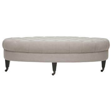 Contemporary Ottoman, Caster Wheels With Button Tufted Top, Beige