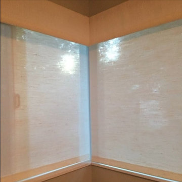 Light Filtering Rollers with Mitered Cornices for Corner Window