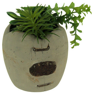 Artificial Succulents in Rustic Apple Shaped Wood Planter