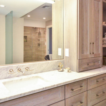 Carrara Marble and Kohler Purist Widespread Faucet with Gooseneck Spout