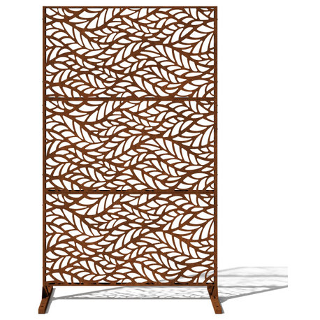 Alta Corten Steel Decorative Screen With Stand, Flowleaf
