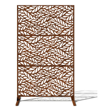 Alta Corten Steel Decorative Screen With Stand, Flowleaf