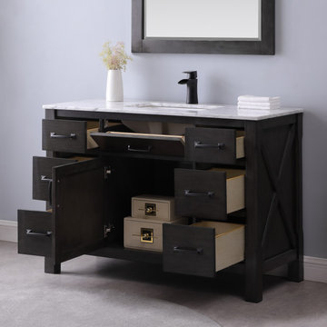 Maribella 48" Single Bathroom Vanity Set in Rust Black and Carrara White Marble