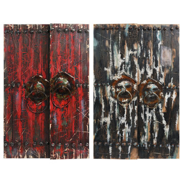 "Antique Wooden Doors" Metallic Handed Painted Rugged Wooden Wall Art