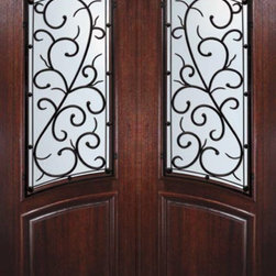 Slab Double Door 96 Mahogany Bellagio Arch Top Arch Lite - Front Doors