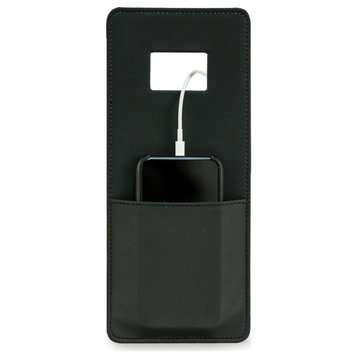 Black Leather Phone Craddle For Wall Outlet