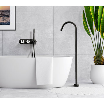 Freestanding Tub Filler with Wall Mounted Handles, Diverter and Handshower
