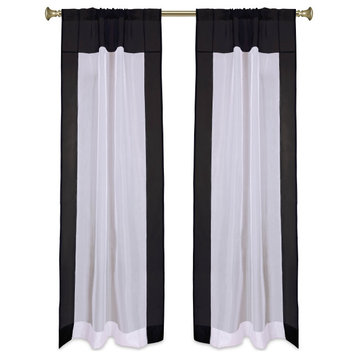 White with Black Tab Top Sheer Tissue Curtain / Drape / Panel-84"-Piece