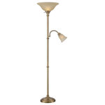 Lite Source - Lite Source LS-82550AB Henley - Two Light Torchier/Reading Lamp - This modern contempt torchiere lamp showcases a antique brass finished metal body with a fully adjustable gooseneck reading lamp. Detailed with gorgeous amber cloud glass shades, this stunning torchiere lamp can enhance your bedroom, living room or office adjustable gooseneck reading lamp.