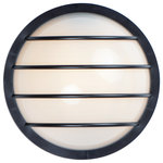 Maxim - Maxim 10112FT Bulwark 10" Tall Outdoor Wall Sconce - Black - Classic bulkhead style fixtures made of high impact polycarbonate. Unlike the die cast counterparts these fixtures are non-corrosive so works perfect in coastal areas. Available in both integrated LED and E26 socket configurations, these make for a low maintenance and cost effective alternative. Features Constructed from aluminum Includes a frosted glass shade (1) maximum medium (E26) bulb required Dimmable with compatible dimming bulbs Mountable in different orientations Intended for outdoor use ETL rated for wet locations Dark Sky compliant Covered under a 1 year manufacturer warranty Dimensions Height: 10-1/4" Width: 10-1/4" Extension: 5" Product Weight: 1.35 lbs Wire Length: 8" Backplate Height: 10-1/4" Backplate Width: 10-1/4" Electrical Specifications Max Wattage: 60 watts Number of Bulbs: 1 Bulb Base: Medium (E26) Bulb Included: No