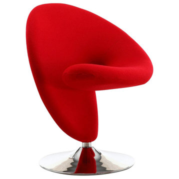 Manhattan Comfort Curl Chrome/Wool Blend Swivel Chair, Red, Single