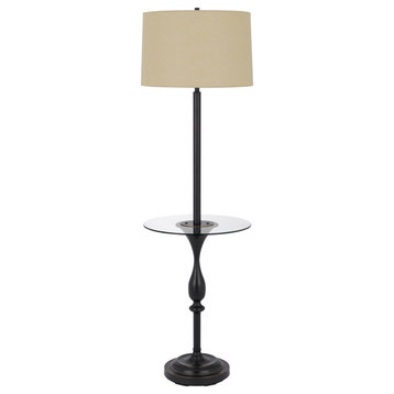 Ava 61" Modern Floor Lamp, Glass Tray Table, 1 Usb Port, Dark Bronze