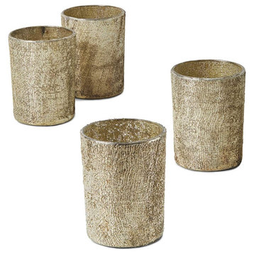 Glass Votive Candle Holders, Large Textured Pale Old Gold Votive Holders, Set of 4