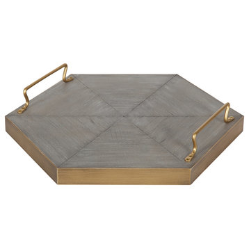 Sade Hexagon Platform Tray, Gold/Gray 16 Diameter