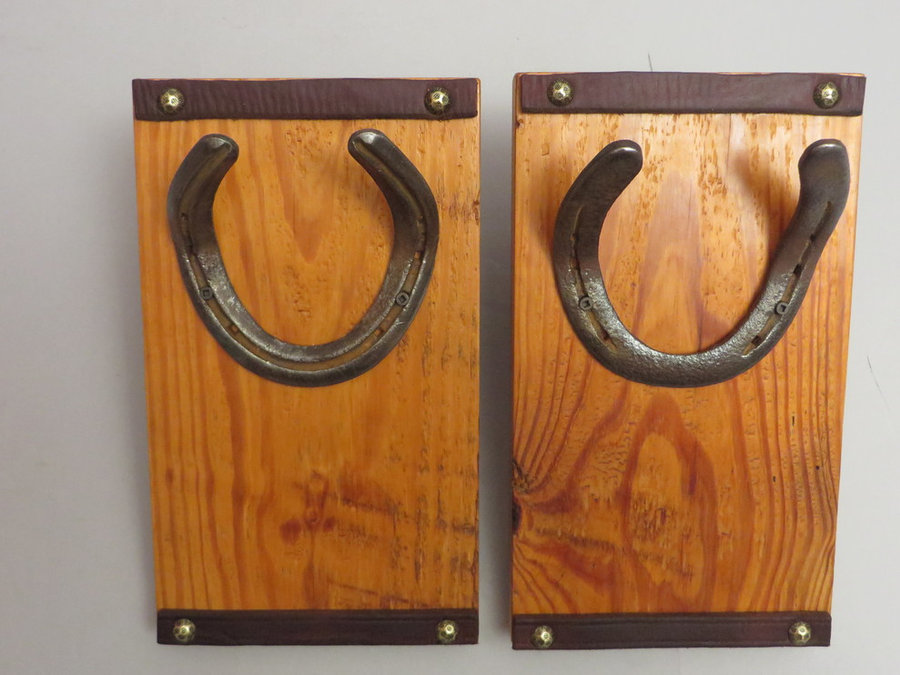 HorseShoe Rack. Reclaimed Pine, Shoes & Leather.