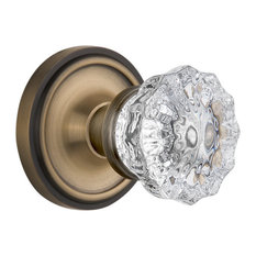 Classic Rosette Privacy Crystal Glass Knob, Antique Brass
