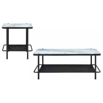 Furniture of America Joaquin Metal 2-Piece Coffee Table Set in Black and White