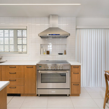 Modern Scandinavian Kitchen Remodel | Natural Wood Cabinets, White Quartz Isla