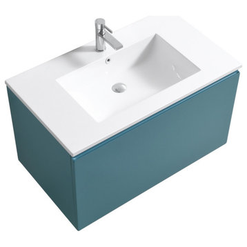 Balli 36'' Wall-Mount Modern Bathroom Vanity, Teal Green
