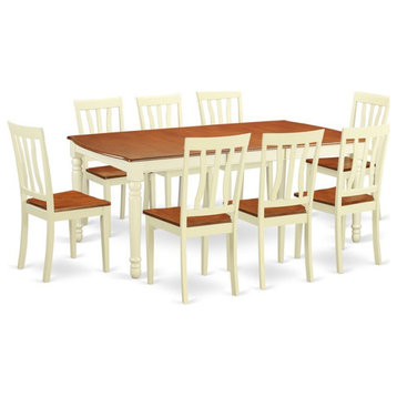 East West Furniture Dover 9-piece Wood Dinette Set in Buttermilk/Cherry