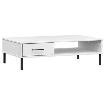 vidaXL Coffee Table Side End Table with Metal Legs White Solid Wood Pine OSLO