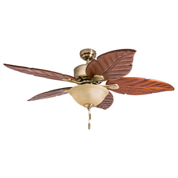Honeywell Sabal Palm Tropical Ceiling Fan With Light, 52", Aged Brass