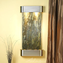 Cascade Springs Indoor Fountain with Stainless Steel and Green Slate - Indoor Fountains