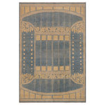 Bareens Designer Rugs - Antique Lavastone Low-Pile Larraine Blue/Gold Wool Rug - 9'2'' x 11'5'' - An exhilarating oriental rug with distinctive motifs and wide-ranging pallet of warm colors, this antique vintage distressed low pile hand knotted masterpiece is a breath-taking addition to any decor. Featuring a soft low pile, showcasing the intricate design with an awe-inspiring color palette this masterpiece is known for its versatility, all vegetable dyes, and high knot count. Known for its artistic individuality, masterful construction, and enduring appeal this one-of-a-kind rug is an excellent addition to any d�cor.