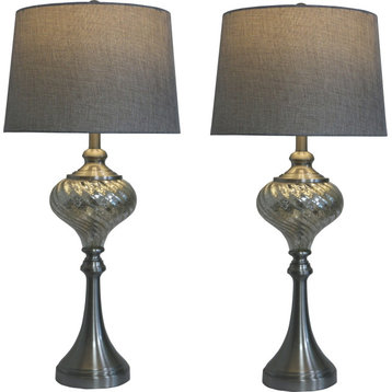 Font Table Lamps (Set of 2) - Brushed Steel, Mercury Glass