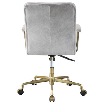 Damir Office Chair, Vintage White Top Grain Leather and Chrome