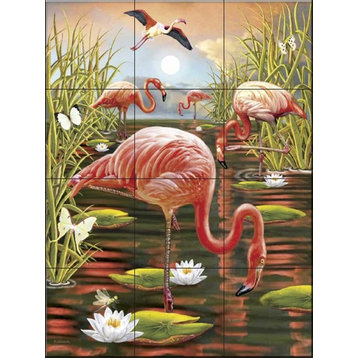 Tile Mural, Flamingos Ii by Rosiland Solomon