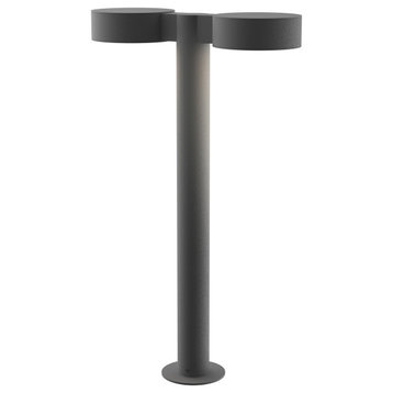 Reals 22" Double Bollard, Plate Lens and Plate Cap -White Lens, Textured Gray