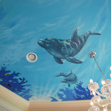 Sea Themed Murals in a Master Bathroom, hand-painted by Tom Taylor of Mural Art