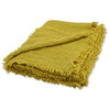 Linen Washed Waffle Throw With Fringes, Citrine