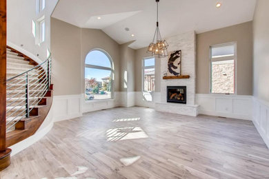 Example of a trendy living room design in Denver
